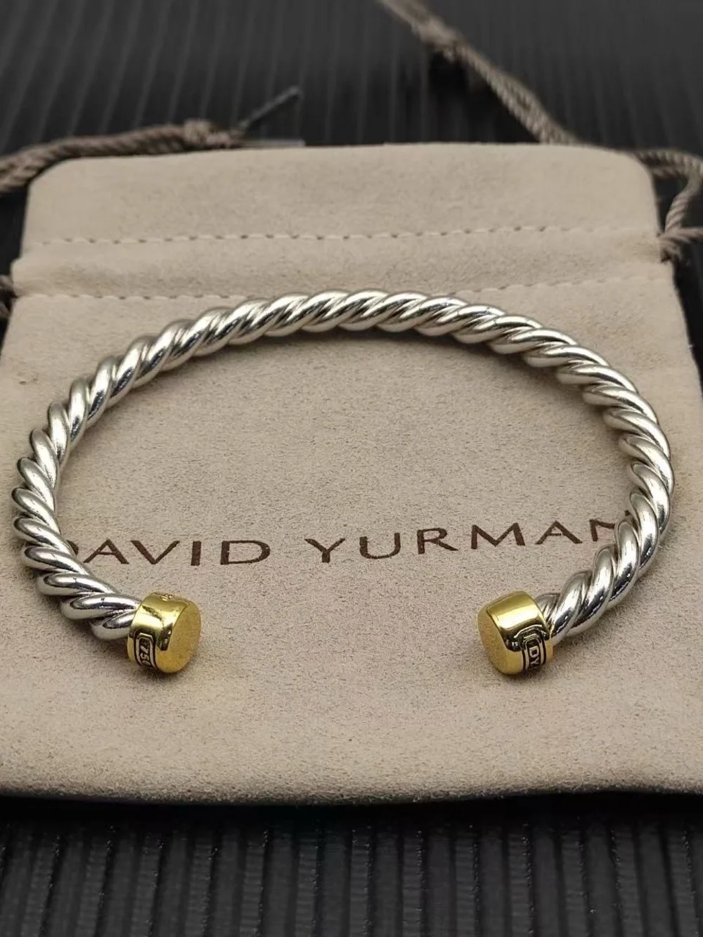 David Yurman Silver and Gold Cable Baby Bangle